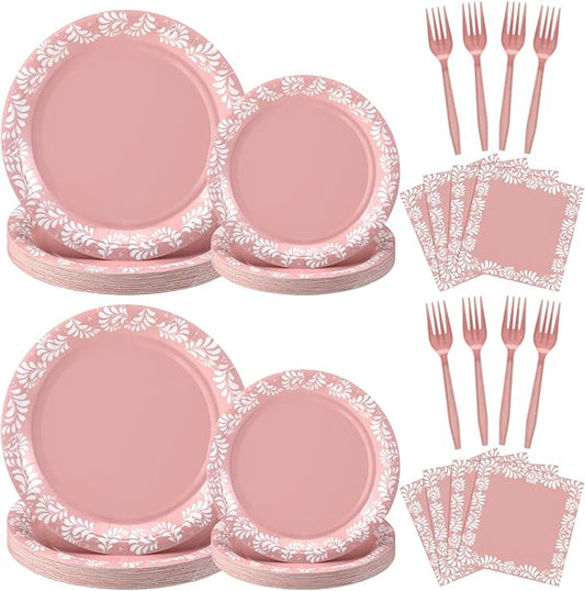 AmazingSpark 122 Pcs Light Pink Cielito Lindo Party Decoration Platos De Barro Mexicanos Fiesta Paper Plates Mexican Napkins Forks Tableware Set for Baby Shower Birthday Wedding Supplies, Serve 24