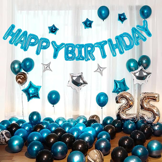 CANREVEL Happy Birthday Banner 13pcs 16 Inch Mylar Foil Letters with 12pcs Star Balloons Birthday Party Decorations for Kids and Adults - 3D Light Blue