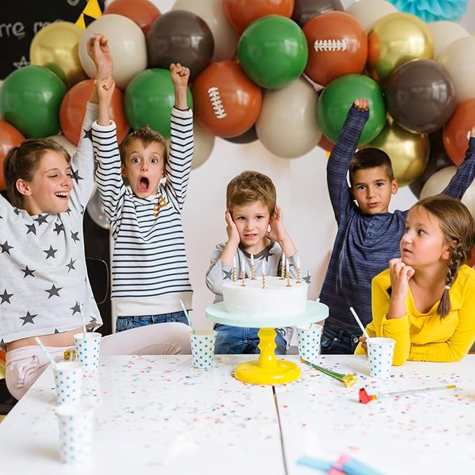Football Balloons, 50PCS 12inch Party Balloons Dark Green Gold Black Beige Ballons Football Printed Balloons For Boys Game Sports Birthday Party Football Themed Decorations