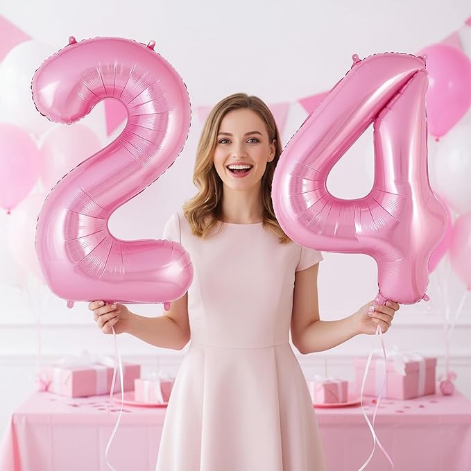 Pink Number 24 Balloons, Big Large Foil Number Balloons, Jumbo Giant Mylar Balloons for Birthday Party Decorations Supplies Anniversary (Number 24)