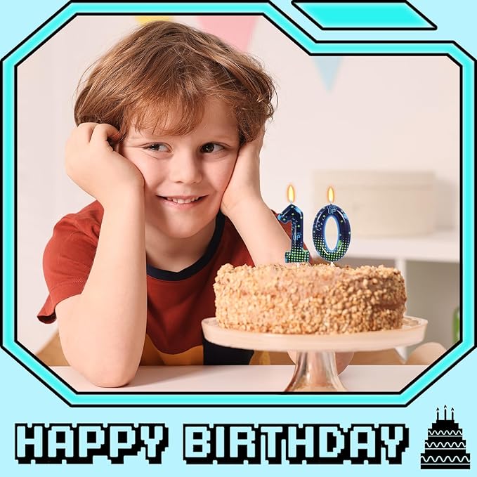 STG Birthday Candles for Boys - Number 10 Candle for Video Game Birthday Cake Topper, Fort Battle Level Up Sandbox Games 10th Birthday Party Supplies