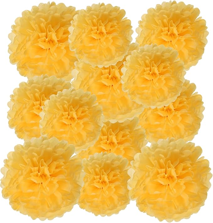 PATIKIL 8" 10" 12" Tissue Paper Pom Poms, 12PCS Pom Poms Paper Flowers Ball Tissue Paper Flowers Assorted Size for Wedding Bridal Shower Birthday Party Backdrop Decoration, Yellow