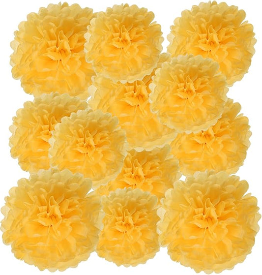 PATIKIL 8" 10" 12" Tissue Paper Pom Poms, 12PCS Pom Poms Paper Flowers Ball Tissue Paper Flowers Assorted Size for Wedding Bridal Shower Birthday Party Backdrop Decoration, Yellow