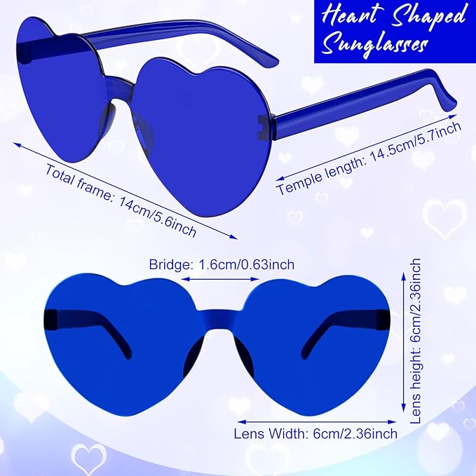 14 Pack Heart Shaped Sunglasses for Women Rimless Heart Glasses Bulk Mardi Gras Candy Color Sunglasses for Party