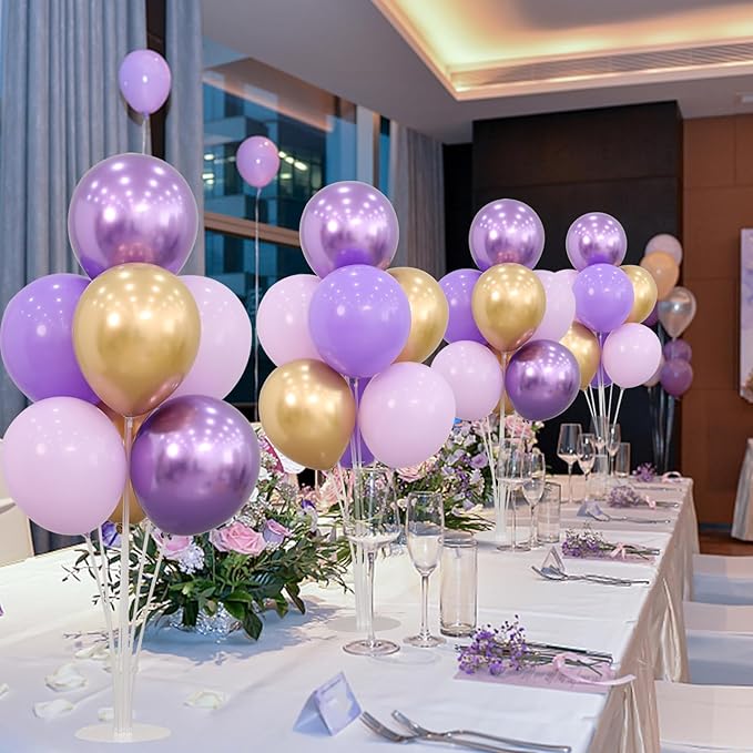4 Sets Balloon Stands Kit for Table Purple Gold Balloons Holder Sticks With Base Centerpiece Birthday Party Baby Shower Wedding Decoration