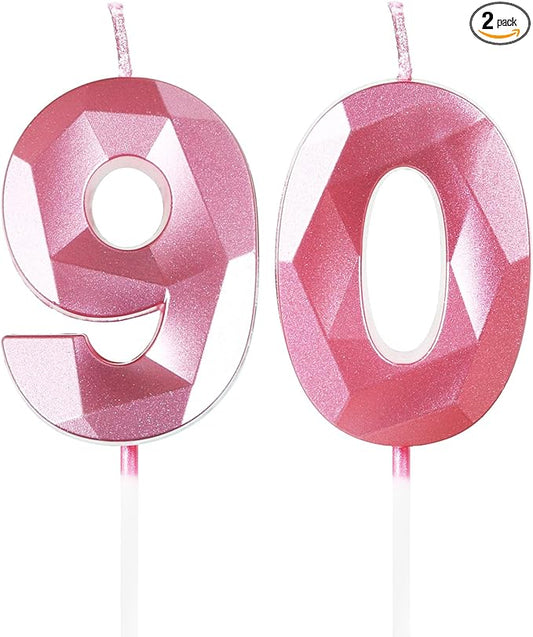 Number 90 Candles,90th Birthday Candles,Pink Happy Birthday Candle for Cake,3D Design Cake Topper Decorations for Women Men Birthday Party Wedding Anniversary Celebration Supplies