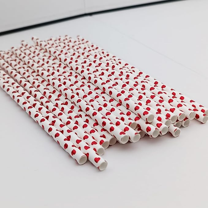 50 Pcs Heart Shape Straws Foil Valentine's Day Heart Paper Straws Drinking Straws For Birthday Party Wedding Party Favors