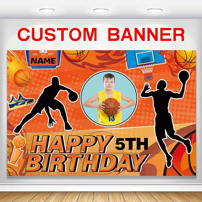 Custom Basketball Sports Happy Birthday Party Decorations Supplies Personalized Basketball Sports Birthday Backdrop Banner(4x6ft)