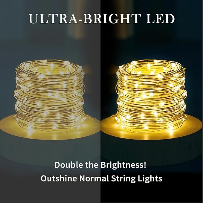 Aogist 4-Pack 16FT Fairy Lights with Spool,Ultra-Bright 50 LEDs Battery Operated Copper Wire String Light for Bedroom Christmas Wedding Centerpiece Parties Decoration,Warm White