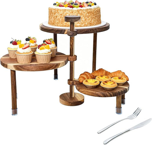 Cupcake Stand, Acacia Wood Cake Stand, Cupcake Display Stand, Wedding Cake Stands, 360° Rotatable Cupcake Stands for Party, 3 Tier Cupcake Stand, Cup Cake Tower Stand for Birthday Anniversary Party Decoration
