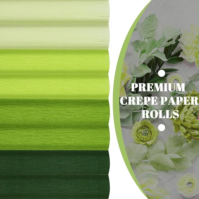 Whaline 8 Rolls Crepe Paper Streamers 25 x 250cm 4 Colors Party Streamers Green Theme Crepe Paper Roll Decorative Craft Streamer for Gift Wrapping Paper Crafts Room Wall Decoration