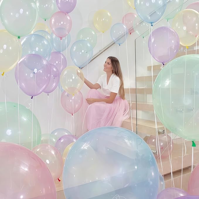Pastel Rainbow Balloons, Pastel Color Balloons for Girls Birthday Decorations, Macaron Pink Light Purple Green Blue Yellow Colorful Balloon with Confetti Balloon for Baby Shower Wedding Party Decor