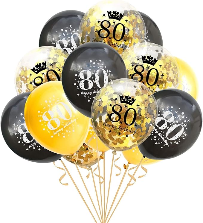 SHUNTAI 80th Birthday Balloons Black and Gold 80th Birthday Party Decorations for Men and Women Latex Confetti Balloon Happy 80 Years Old Theme Decor Supplies 12 Inch 15 Pack