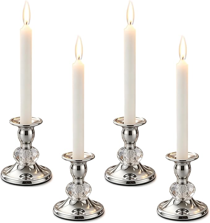 Candlestick Holders Taper Candle Holders, Candle Stick Candle Holder for Table Centerpiece, Wedding Reception, Festive Christmas Mantel Decoration or Home Decor(Silver, 2 Sets(4 Pcs))