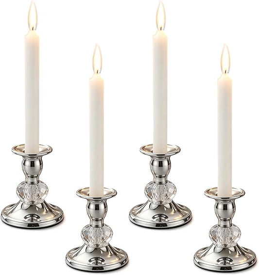 Candlestick Holders Taper Candle Holders, Candle Stick Candle Holder for Table Centerpiece, Wedding Reception, Festive Christmas Mantel Decoration or Home Decor(Silver, 2 Sets(4 Pcs))