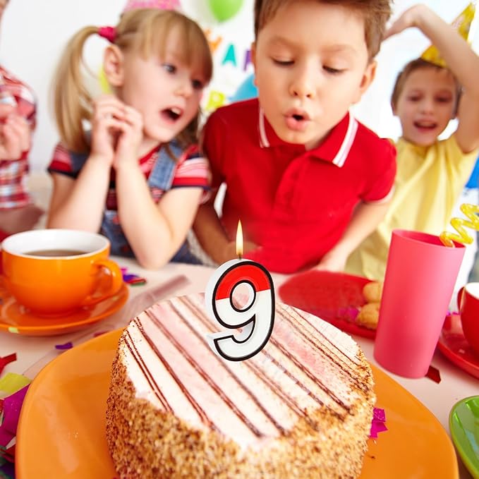Conelist Cartoon Red and White Birthday Cake Candle Numeral Birthday Cake Topper for Animated Decoration Cartoon Party Supplies(Number 9)