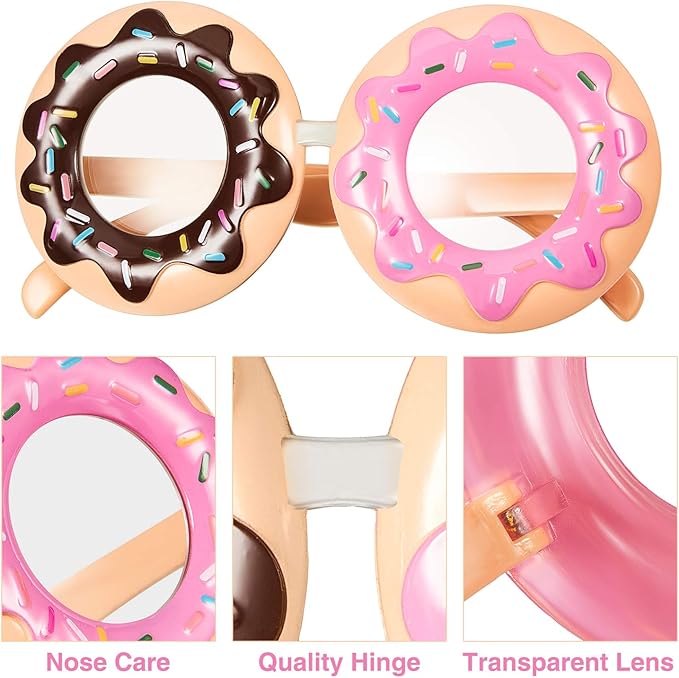 Frienda 2 Pieces Donut Glasses Donut Costume Glasses Novelty Party Donut Eyeglasses for Funny Snack Party Donut Birthday Party Favors Accessories