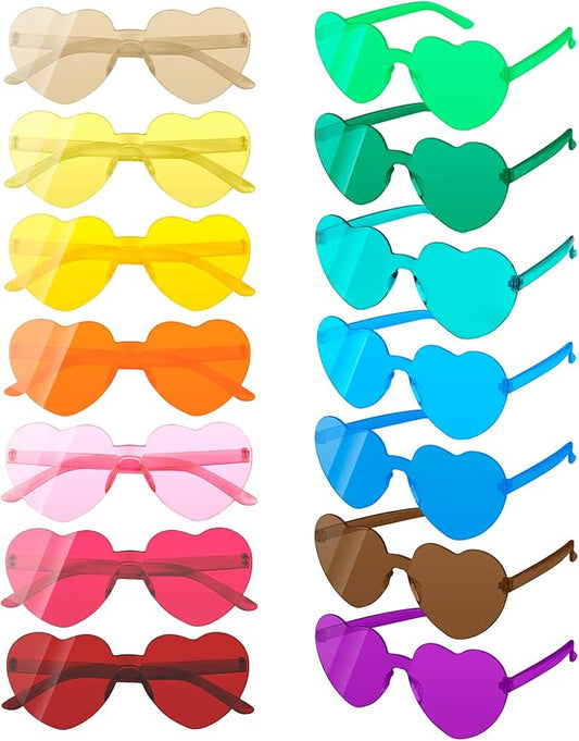 14 Pack Heart Sunglasses, Heart Shaped Sunglasses, Heart Glasses Bulk for Women, Rainbow Sunglasses for Valentine