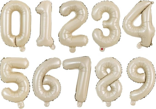 TONIFUL Balloons 16 Inch Caramel 0-9 Number Mylar Foil Balloons 10 Pcs Custom digitalal Balloons for 2026 New Year Eve Birthday Party Engagement Graduations Anniversary Baby Shower