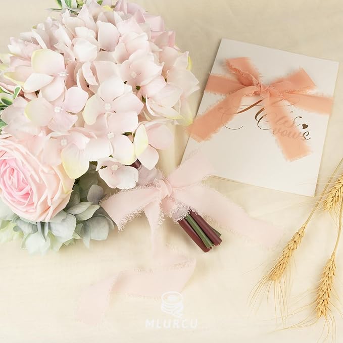 Dusty Rose Chiffon Ribbon 1 Inch x 21Yds Handmade Fringe Chiffon Silk Ribbon Brown/Peach/Pink Frayed Chiffon Ribbon for Gift Wrapping Wedding Invitation Bridal Flower Bouquets