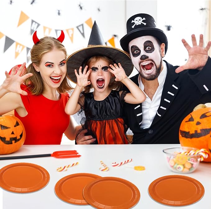 50Pcs Orange Paper Plates - 9" Round Disposable Dinner Plate for Halloween Baby Shower Orange Birthday Party Supplies