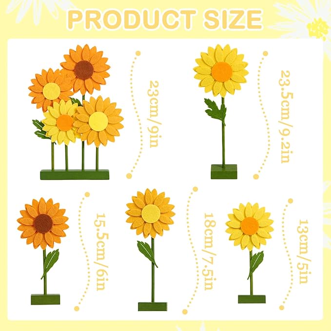 SUNBEAUTY 8 PCS Sunflower Felt Centerpieces for Tables Flower Birthday Party Decorations Sunflower Birthday Party Decorations Orange Yellow Sunflower Decorations for Girl Birthday Baby Shower