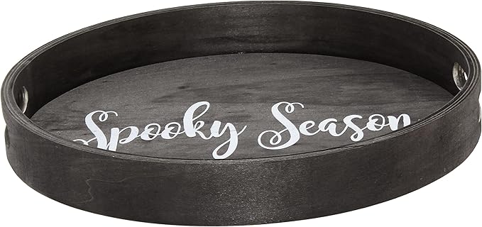 Elegant Designs HG2013-BKS Halloween Decoration Decorative 13.75'' Round Wood Serving Tray w/Handles, Black Spooky Season