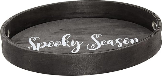 Elegant Designs HG2013-BKS Halloween Decoration Decorative 13.75'' Round Wood Serving Tray w/Handles, Black Spooky Season