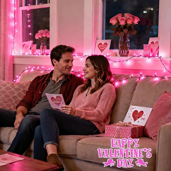Pooqla Pink String Lights Battery Powered, 4 Pack Total 66.6 FT 200 LED Valentines Day String Lights Indoor Outdoor Decoration, Twinkle Fairy Light for Valentine's Day Decorations