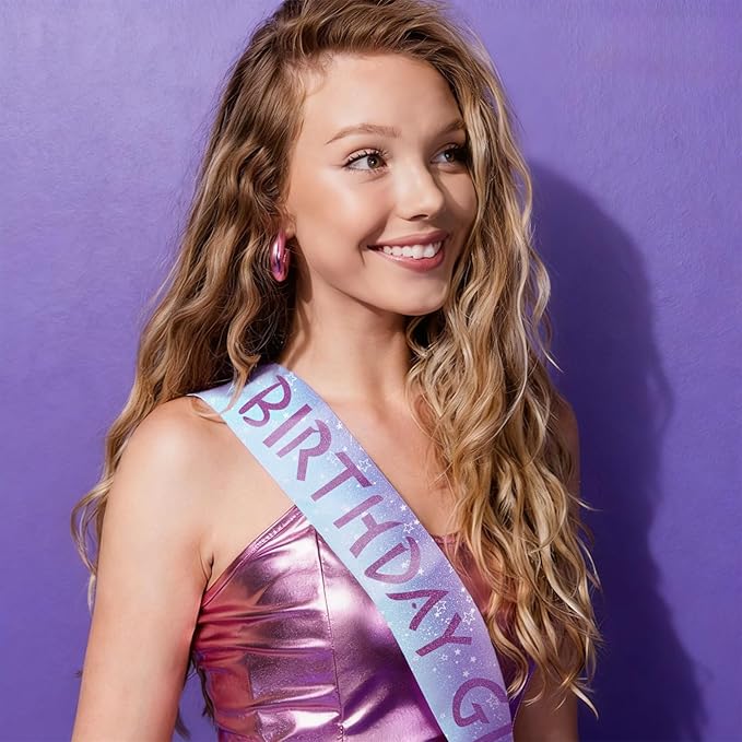 Canitor Kpop Theme Birthday Decorations Soft Satin Birthday Girl Sash for Women Dress Outfits Party Favors Accessories (star gradient+purple words)