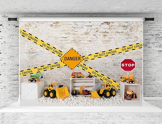 Kate Construction Backdrop for Birthday Party Boys Photograhy Background Dump Truck Children Photoshoot Props, 10x8ft