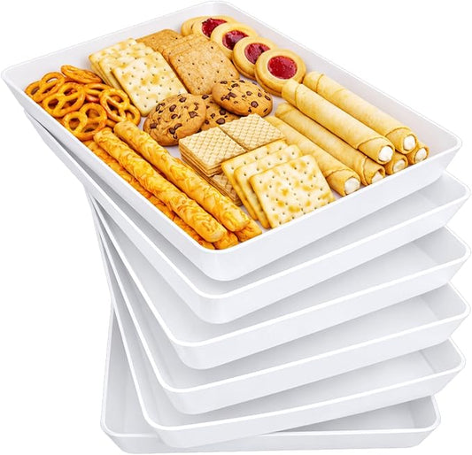 Lifewit Extra Large Plastic Serving Trays, 16" x 12" Reusable Food Serving Platters, White Catering Trays for Parties, Buffet, Snacks, Fruit, Appetizers & Charcuterie, BPA-Free, Set of 6