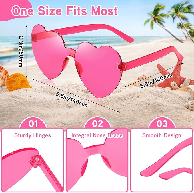 14/42 Pack Heart Sunglasses for Women, Fun Cute Rimless Transparent Candy Color Heart Glasses Party Favors