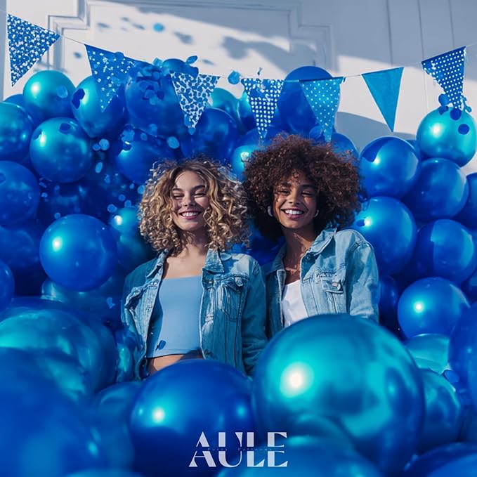 AULE Party Balloons 50 Pcs 12 inch Blue Metallic Chrome Helium Shiny Latex Thicken Balloons Wedding Birthday Baby Shower Graduation Christmas Carnival Party Decorations