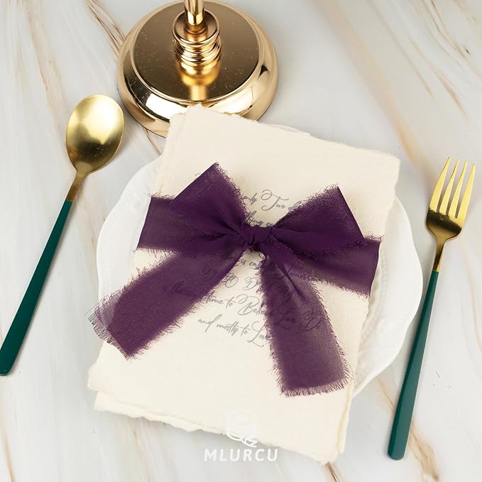 Purple Chiffon Ribbon - 1.5 Inch x 3 Yds - Lilac/Lavender/Dark Purple/Violet/Plum - Handmade Frayed Chiffon Ribbon for Wedding Invitation, Flower Bouquets, Gift Wrapping, Bridal Shower