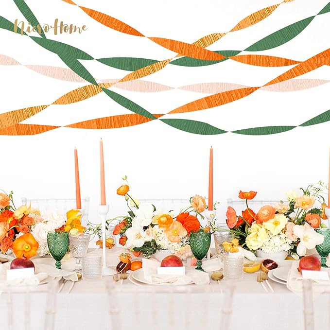 NICROHOME EUR Little Cutie Baby Shower Decorations, 8 Rolls Citrus Orange Green Pink Gold Crepe Paper Streamers, 82 ft Long