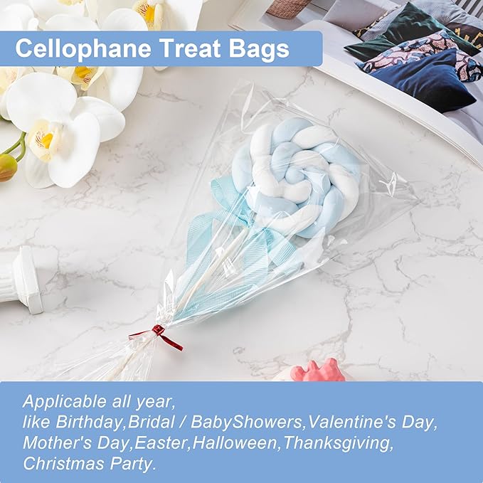 Aegero Halloween Cellophane Treat Bags, 200pcs Trick or Treat Goody Bags with 220pcs Twists for Snacks Cookies Packing, Party Supplies,Halloween 02