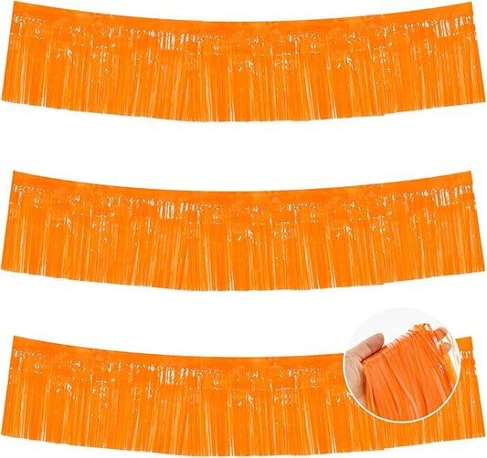 BEISHIDA 3 Packs Metallic Foil Fringe Garland Orange Wall Hanging Tinsel Fringe Banners for Halloween Car Floats Bridal Shower Wedding Birthday Easter Graduation Holiday Party Decoration(30 Feet)