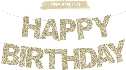 BEISHIDA Happy Birthday Banner - Pre-Strung No DIY Birthday Decorations - Happy Birthday Sign - Birthday Banner for Women, Kids - Backdrop Champagne