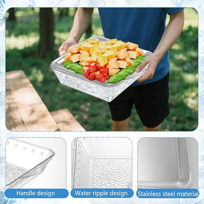 2 Sets 9" Chilled Serving Tray with Compartments Ice Chilled Charcuterie Platter Serving Cold Dish for Party, Charcuterie Dip Fruit Seafood Vegetable Salad Appetizer Shrimp Cocktail