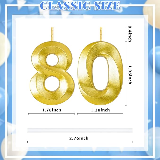 80th Birthday Candles for Cake,Birthday Decorations for Him Her,Number Candles for Cake Toppers Party Anniversary