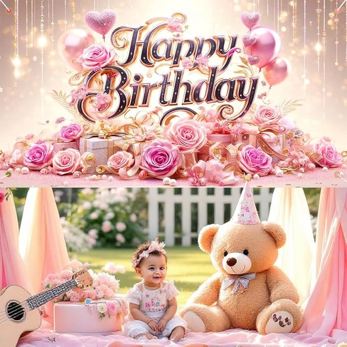 Happy Birthday Party Banner, Colorful Floral Party Decorations for Birthday Celebration, 71x43in Photo Backdrop for Party, Home Decor, Event Decorations