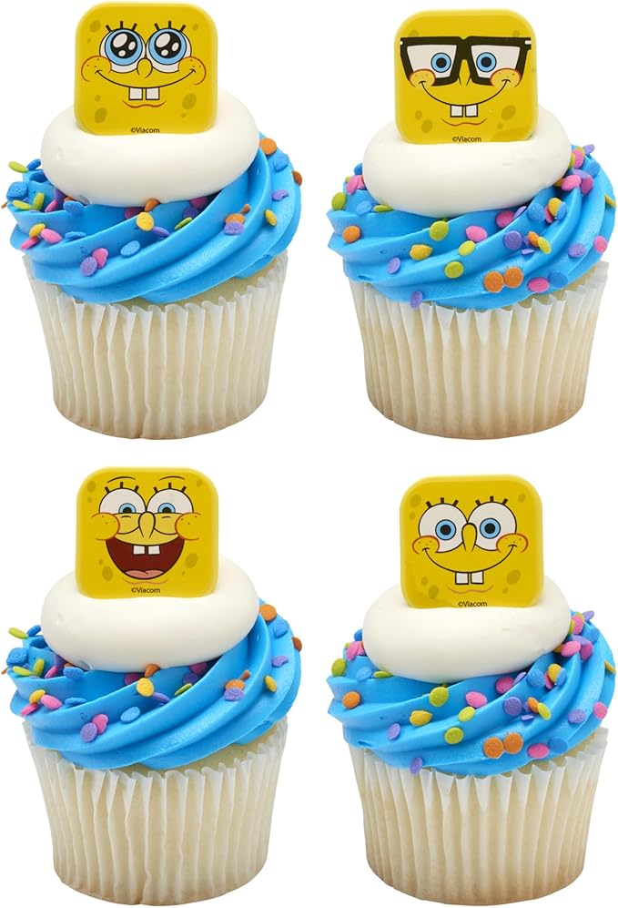 DecoPac SpongeBob SquarePants™ Mood Faces Rings, SpongeBob Cupcake Decorations Featuring SpongeBob SquarePants, Yellow - 24 Pack