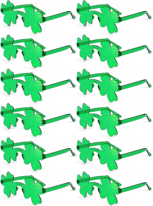 12 Pairs Saint Patricks Day Shamrock Glasses Accessories for Adult Clover Glasses Fun Trendy Transparent Shamrock Sunglasses Party Favor (12 Pairs-Green Clover) ﻿