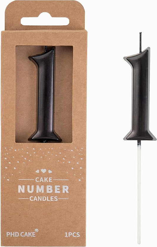 PHD Elegant Black 2.76 Inch 1 Number Birthday Candles, Cake & Party Celebration