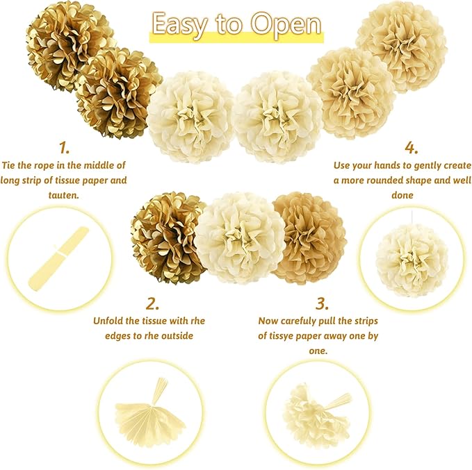 Gold Birthday Party Decorations - Banner, Pompoms, Confetti, Balloons, Garland for Boys, Girls, Women, Men's 6th to 70th Birthday
