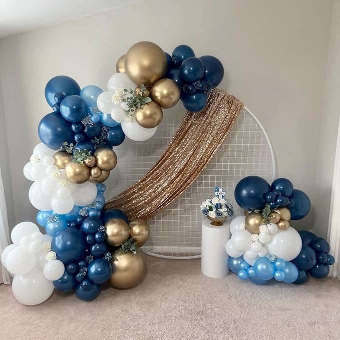 Blue and Gold Latex Balloons, 60pcs 12 Inches Metallic Navy Blue Gold Confetti Balloons with 1 Ribbon for Graduation, Birthday, Baby Shower Party Decorations