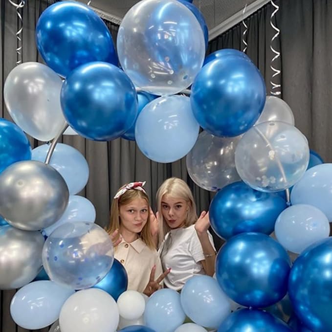 Paready Blue Balloons Set, 60 Pcs 12 Inch Pearl Blue Balloons Metallic Blue Macaron Balloon, Baby Blue Confetti Party Balloon for Baby Shower Birthday Wedding Bridal Shower Decorations
