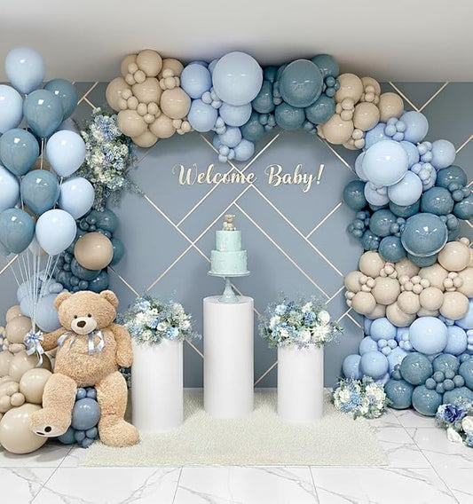 Dusty Blue White Sand Balloons Garland Arch Kit 152pcs Dusty Blue Sand White Baby Blue White Latex Balloon Arch Kit for Birthday Baby Shower Wedding Gender Reveal Anniversary Party Decorations