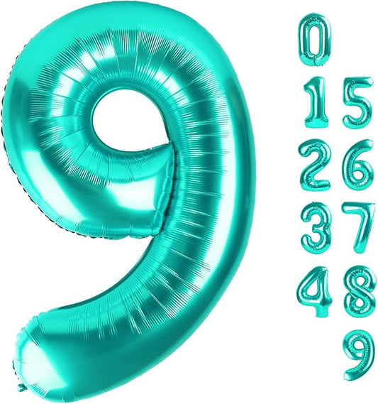 40 Inch Blue-green Numbers 9 Balloon, Balloons Decorations for 9 19 90 Birthday Party, Engagement, Wedding, Graduations, Photo Shoot Supplies